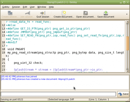 Díky tomu, že se protokol používaný aplikací Gobby za poslední roky nezměnil, je možné komunikovat i se staršími verzemi Gobby, mezi něž patří například tato verze spuštěná ve Fedoře 10.