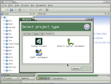 Obrázek 5: IDE Anjuta ve funkci integrovaného vývojového prostředí pro Python.