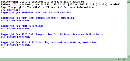 Obrázek 8: Prostředí IDLE ve variantě pro operační systémy Microsoft Windows; konkrétně se jedná o IDLE nainstalované v rámci ActivePythonu. Možnosti IDLE ve Windows jsou prakticky stejné jako v Linuxu.