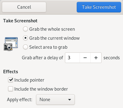 Gnome Screenshot, nástroj k pořizování snímků obrazovky
