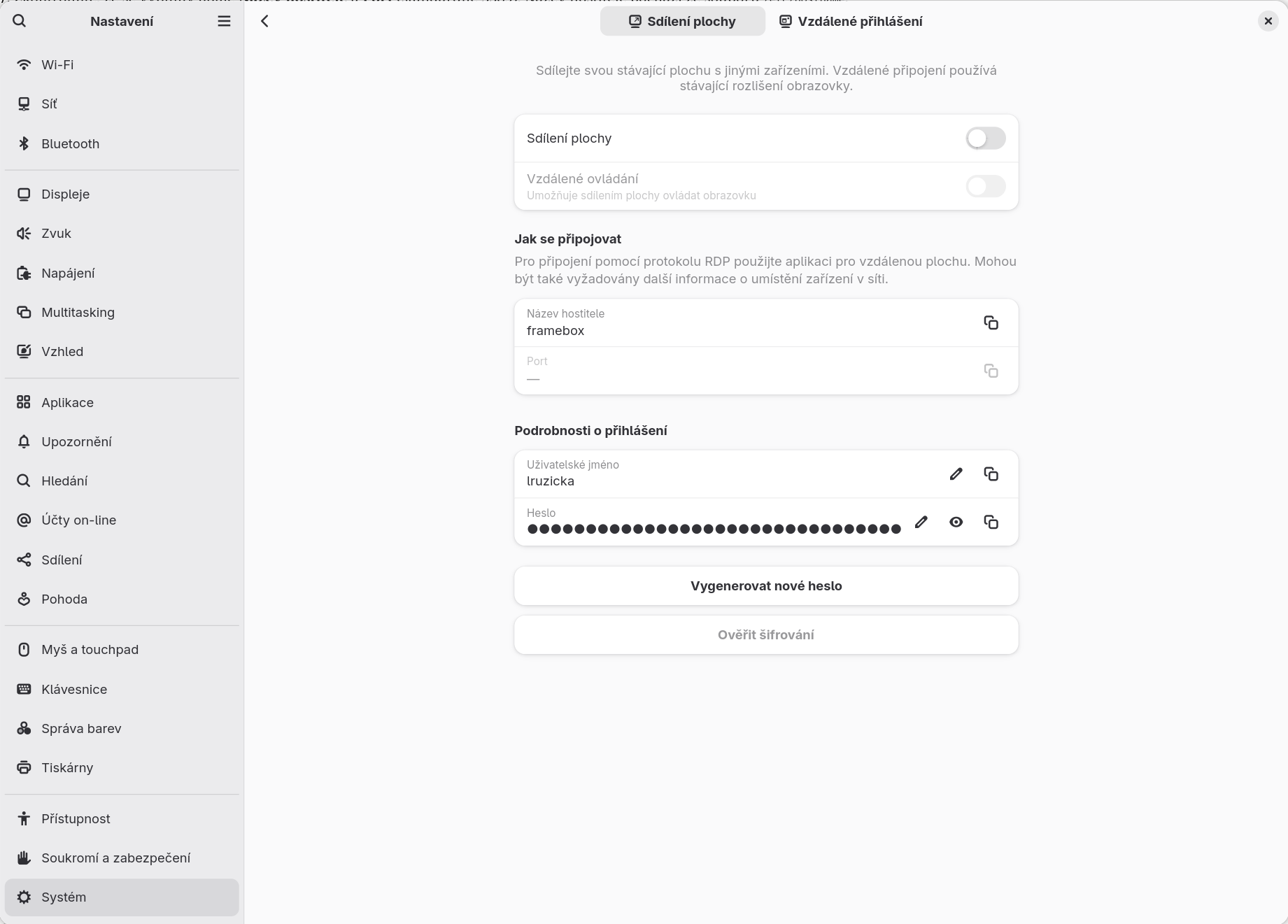 Nastavení sdílení plochy