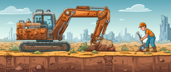 A worker digging a ditch as an illustration to the coredumpctl article.